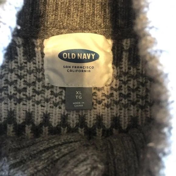 Old Navy Sweater Men's XL Cardigan Gray Fair Isle Grandpa Academia Preppy - Picture 3 of 5